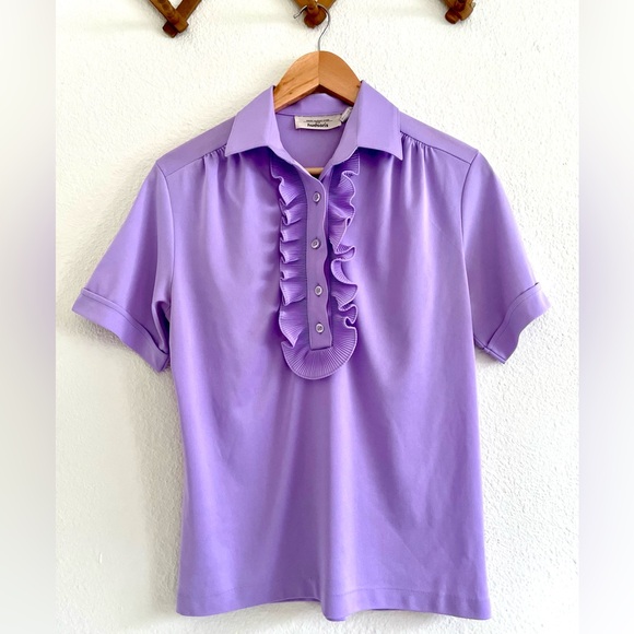 Vintage Tops - Vintage Lavender Ruffle Short Sleeved Blouse